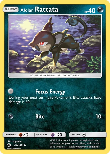 Alolan Rattata, Pokémon card BUS 81 — Burning Shadows set