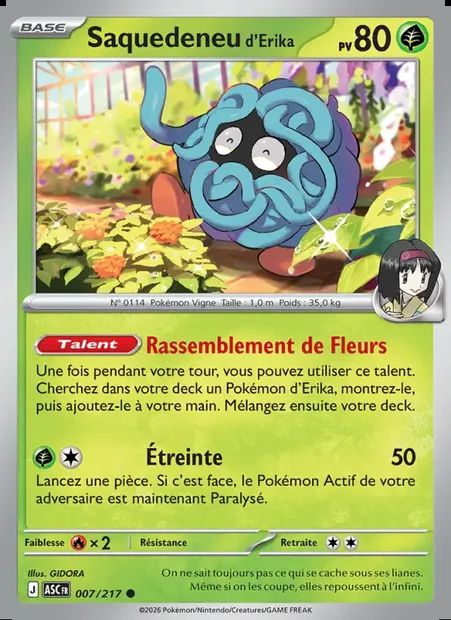 Saquedeneu d'Erika, carte Pokémon ASC 007 — extension Héros Transcendants