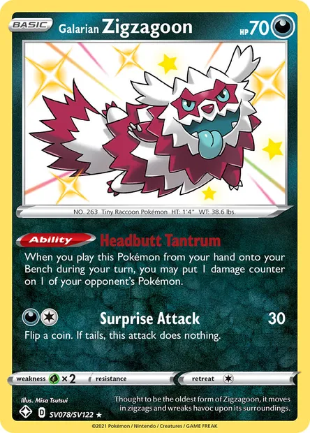 Galarian Zigzagoon, Pokémon card SHF SV078 — Shining Fates set