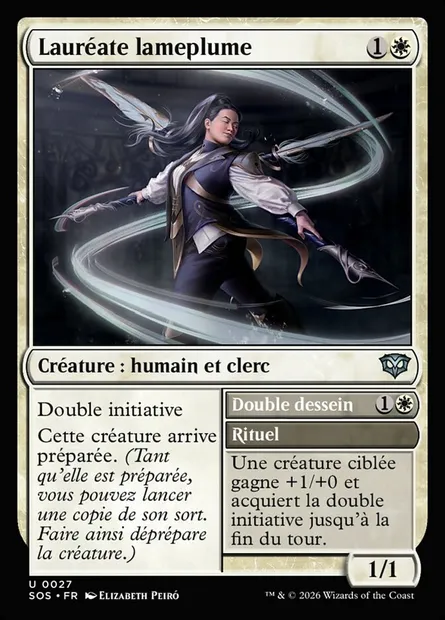 Lauréate lameplume // Twofold Intent, carte Magic SOS 27 — extension Secrets of Strixhaven