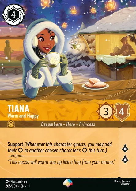 Tiana - Warm and Happy, Disney Lorcana card CH11-205 — Winterspell set