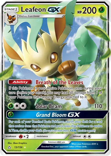 Leafeon GX, Pokémon card UPR 13 — Ultra Prism set
