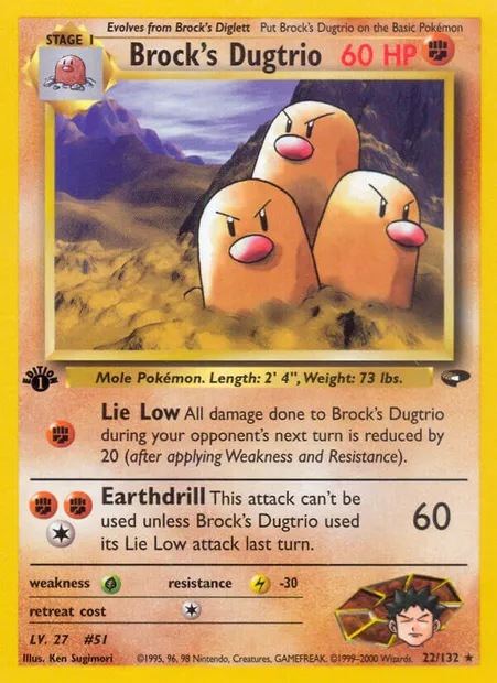 Brock's Dugtrio, Pokémon card GC 22 — Gym Challenge set