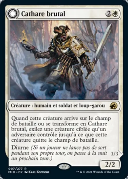 Cathare brutal // Furielune brutal, carte Magic MID 7 — extension Innistrad : chasse de minuit