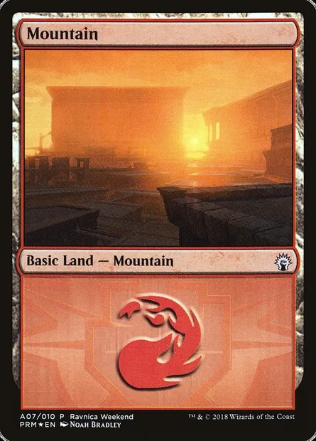 Mountain, Magic card PRWK A07 — GRN Ravnica Weekend set