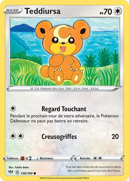 Teddiursa, carte Pokémon DAA 138 — extension Ténèbres Embrasées
