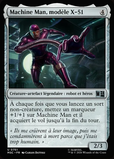 Machine Man, modèle X-51, carte Magic MSC 751 — extension Marvel Super Heroes Commander
