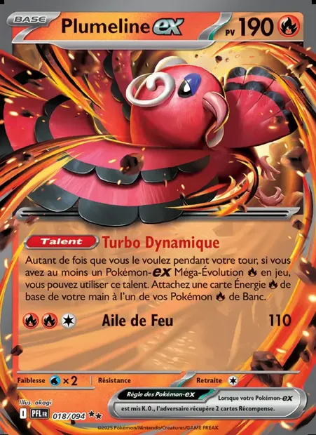 Plumeline-ex, carte Pokémon PFL 018 — extension Flammes Fantasmagoriques