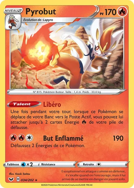 Pyrobut, carte Pokémon SSH 34 — extension Épée et Bouclier