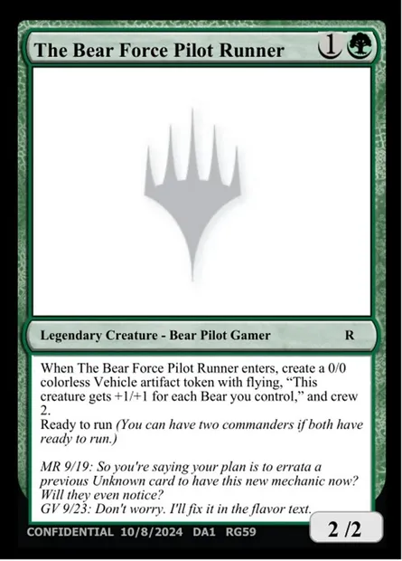 The Bear Force Pilot Runner, carte Magic UNK RG59a — extension Unknown Event