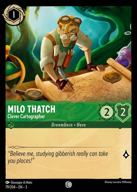 Milo Thatch - Clever Cartographer, Disney Lorcana card CH3-079 — Into the Inklands set