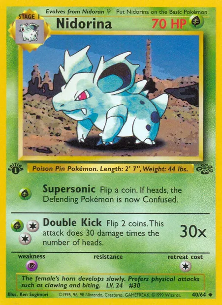 Nidorina, Pokémon card JU 40 — Jungle set