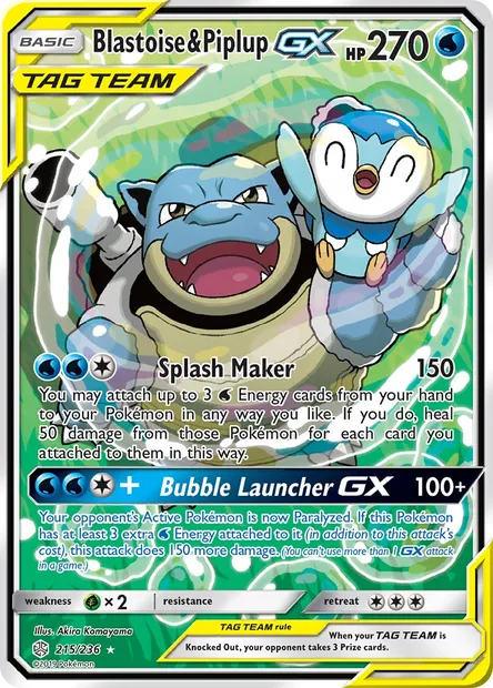 Blastoise & Piplup GX, Pokémon card CEC 215 — Cosmic Eclipse set