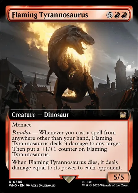 Tyrannosaure enflammé, carte Magic WHO 385 — extension Doctor Who