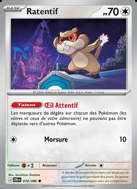 Ratentif, carte Pokémon CRI 070 — extension Chaos Ascendant