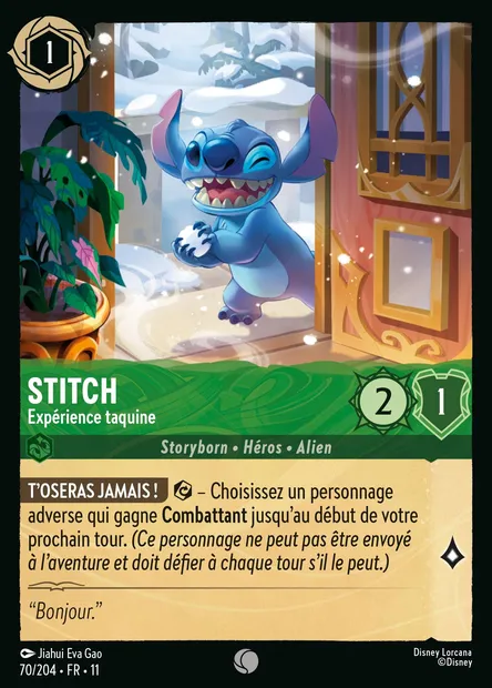Stitch - Expérience taquine, carte Disney Lorcana CH11-070 — extension Givresort