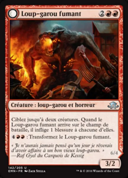 Loup-garou fumant // Loup de l'effroi en éruption, carte Magic EMN 142 — extension La lune hermétique