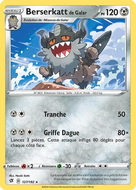 Berserkatt de Galar, carte Pokémon RCL 127 — extension Clash des Rebelles