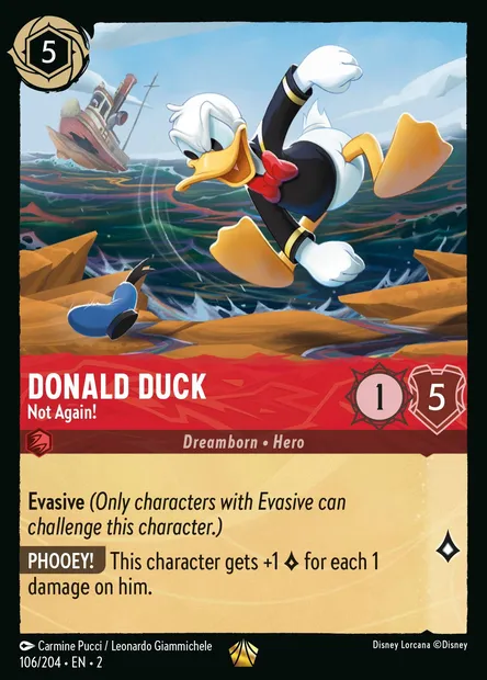 Donald Duck - Not Again!, Disney Lorcana card CH2-106 — Rise of the Floodborn set