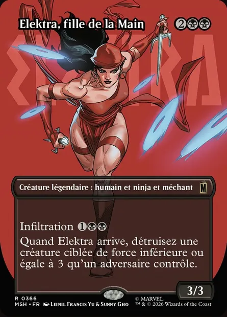 Elektra, fille de la Main, carte Magic MSH 366 — extension Marvel Super Heroes