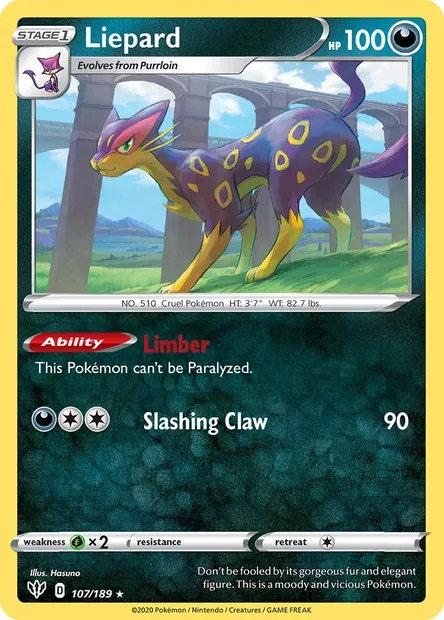 Liepard, Pokémon card DAA 107 — Darkness Ablaze set