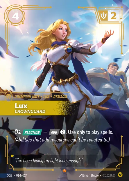 Lux, carte Riftbound OGS 014 — extension Proving Grounds