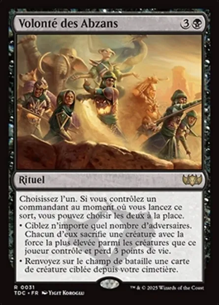 Volonté des Abzans, carte Magic TDC 31 — extension Tarkir: Dragonstorm Commander
