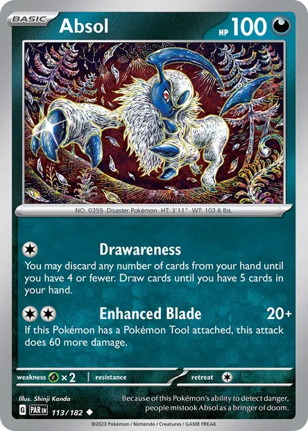 Absol, Pokémon card PAR 113 — Paradox Rift set