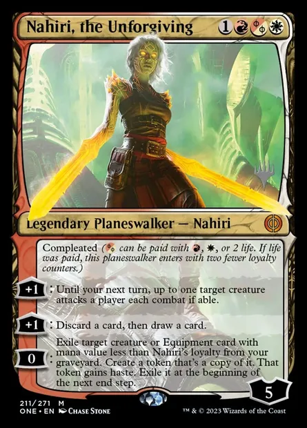 Nahiri, l'impitoyable, carte Magic PONE 211p — extension Phyrexia: All Will Be One Promos