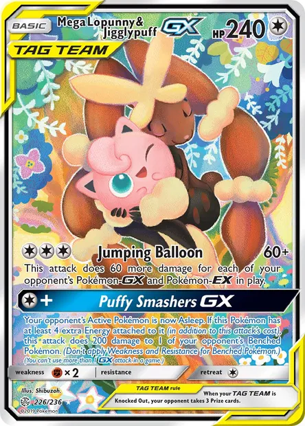 Mega Lopunny & Jigglypuff GX, Pokémon card CEC 226 — Cosmic Eclipse set