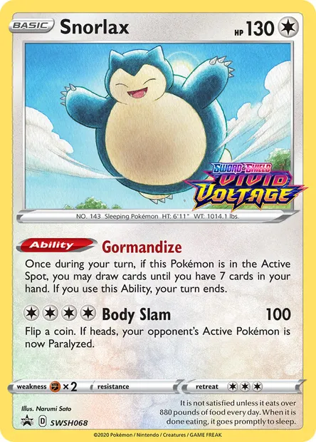 Snorlax, Pokémon card SWSH 068 — SWSH Black Star Promos set