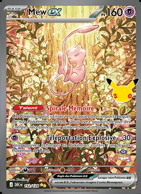 Mew-ex, carte Pokémon 30C 152 — extension 30ᵉ Anniversaire