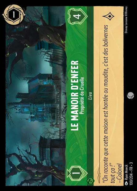 Le Manoir d'Enfer - Propriété de Cruella, carte Disney Lorcana CH3-100 — extension Les Terres d'Encres