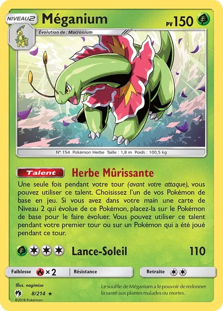 Méganium, carte Pokémon LOT 8 — extension Tonnerre Perdu