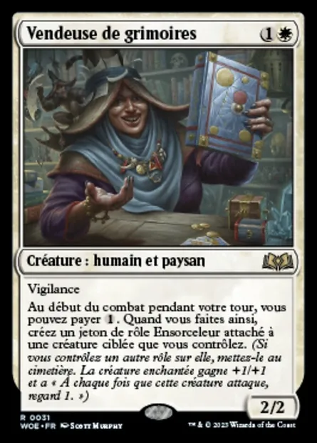 Vendeuse de grimoires, carte Magic WOE 31 — extension Wilds of Eldraine