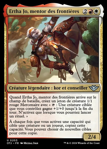Ertha Jo, mentor des frontières, carte Magic OTJ 203 — extension Outlaws of Thunder Junction