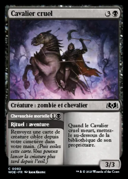 Cavalier cruel // Chevauchée mortelle, carte Magic WOE 92 — extension Wilds of Eldraine