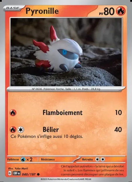 Pyronille, carte Pokémon OBF 040 — extension Flammes Obsidiennes