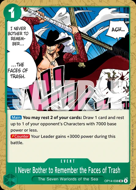 I Never Bother to Remember the Faces of Trash, One Piece card OP14-038 — THE AZURE SEA’S SEVEN set