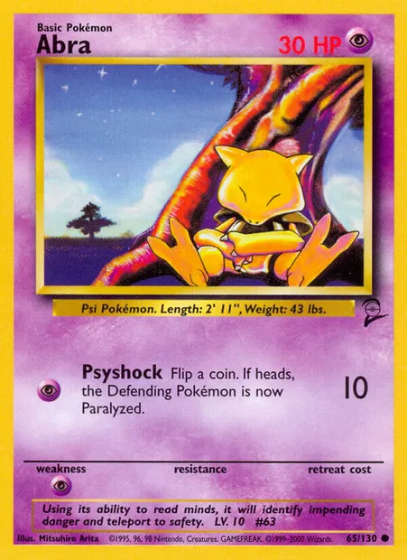 Abra, carte Pokémon B2 65 — extension Base Set 2