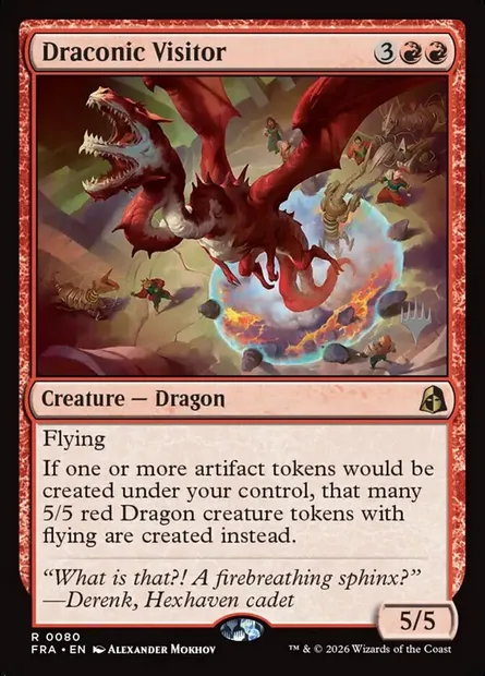 Visiteur draconique, carte Magic PFRA 80p — extension Reality Fracture Promos