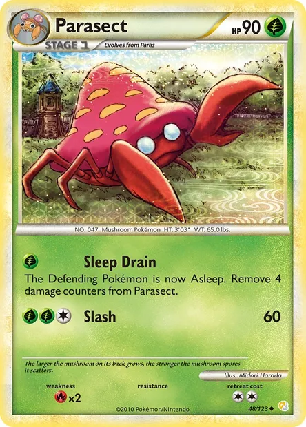 Parasect, Pokémon card HS 48 — HeartGold SoulSilver set