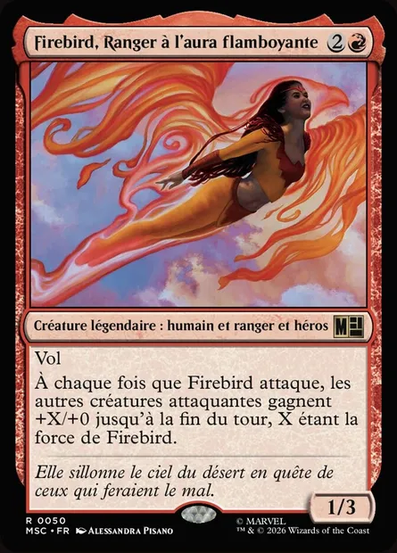Firebird, Ranger à l'aura flamboyante, carte Magic MSC 50 — extension Marvel Super Heroes Commander