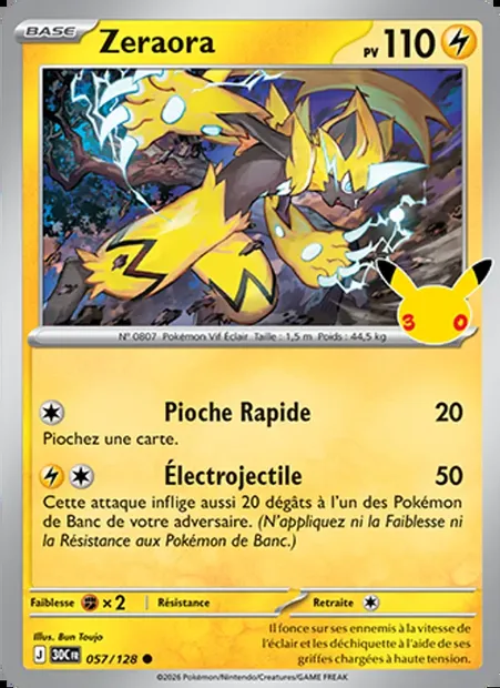 Zeraora, carte Pokémon 30C 057 — extension 30ᵉ Anniversaire