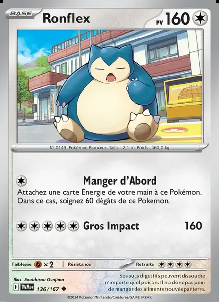Ronflex, carte Pokémon TWM 136 — extension Mascarade Crépusculaire