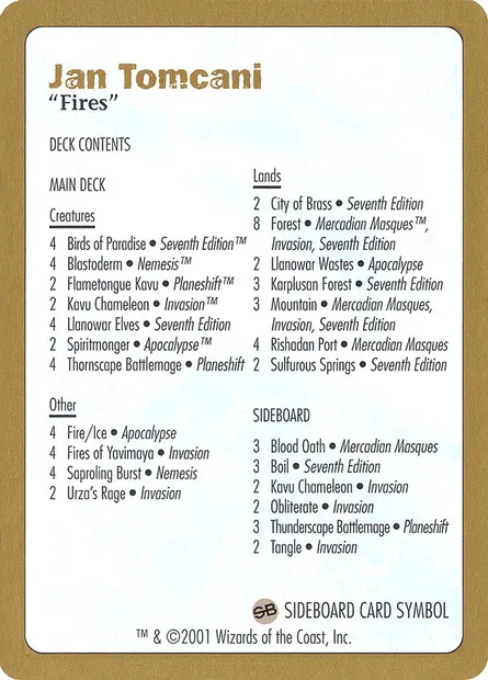 Jan Tomcani Decklist, Magic card WC01 jt0b — World Championship Decks 2001 set