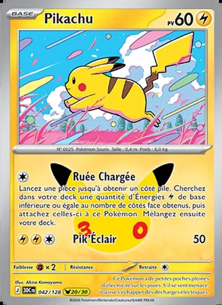 Pikachu, carte Pokémon 30C 042 — extension 30ᵉ Anniversaire