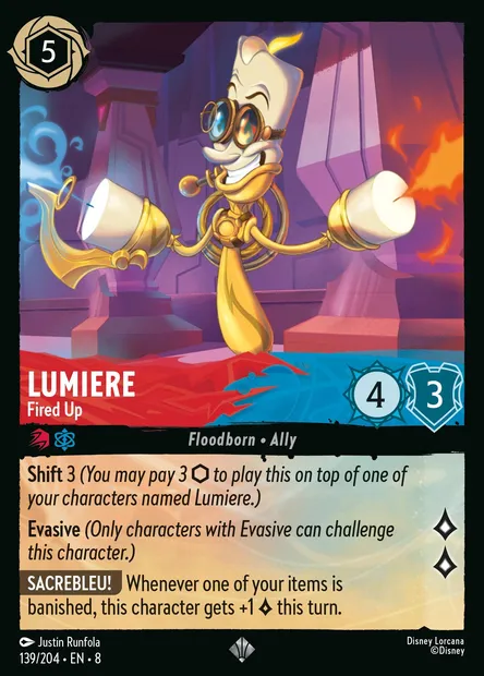 Lumiere - Fired Up, Disney Lorcana card CH8-139 — The Reign of Jafar set