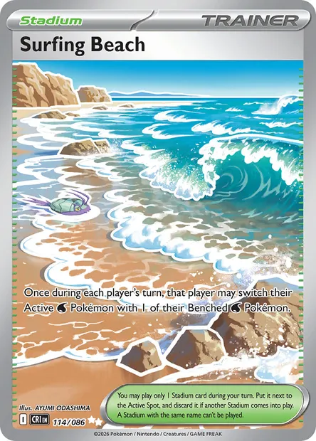 Surfing Beach, Pokémon card CRI 114 — Chaos Rising set