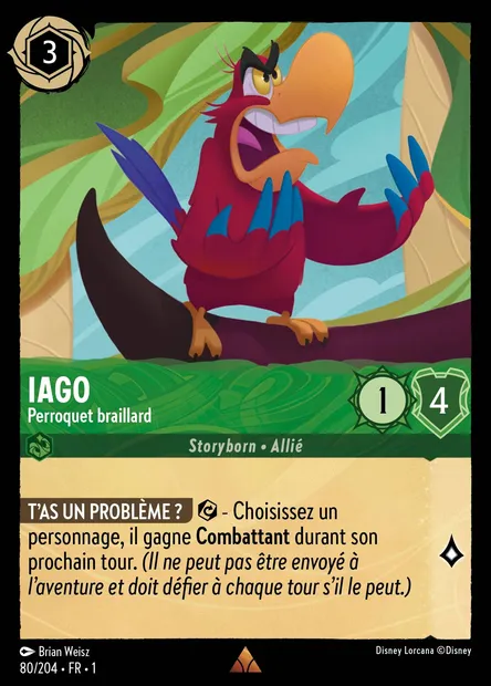 Iago - Perroquet braillard, carte Disney Lorcana CH1-080 — extension Premier Chapitre